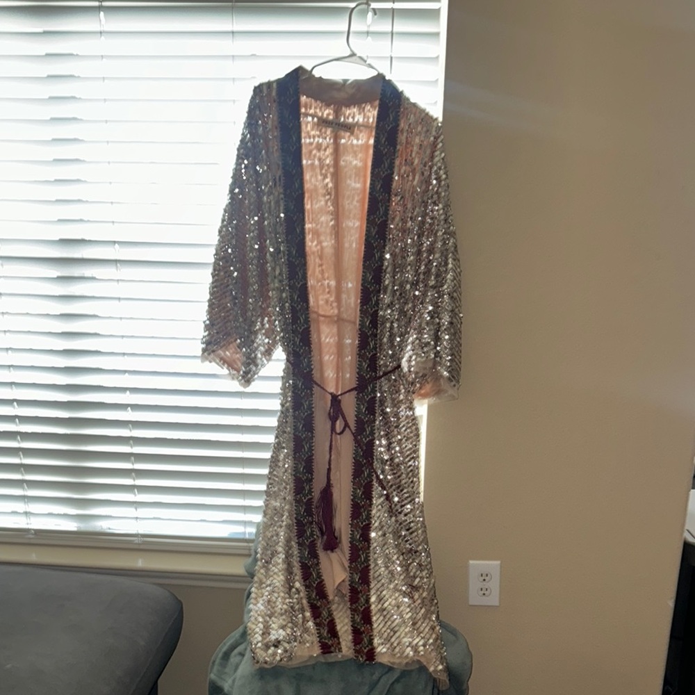Free People Silver and Red Sequin Kimono never worn
